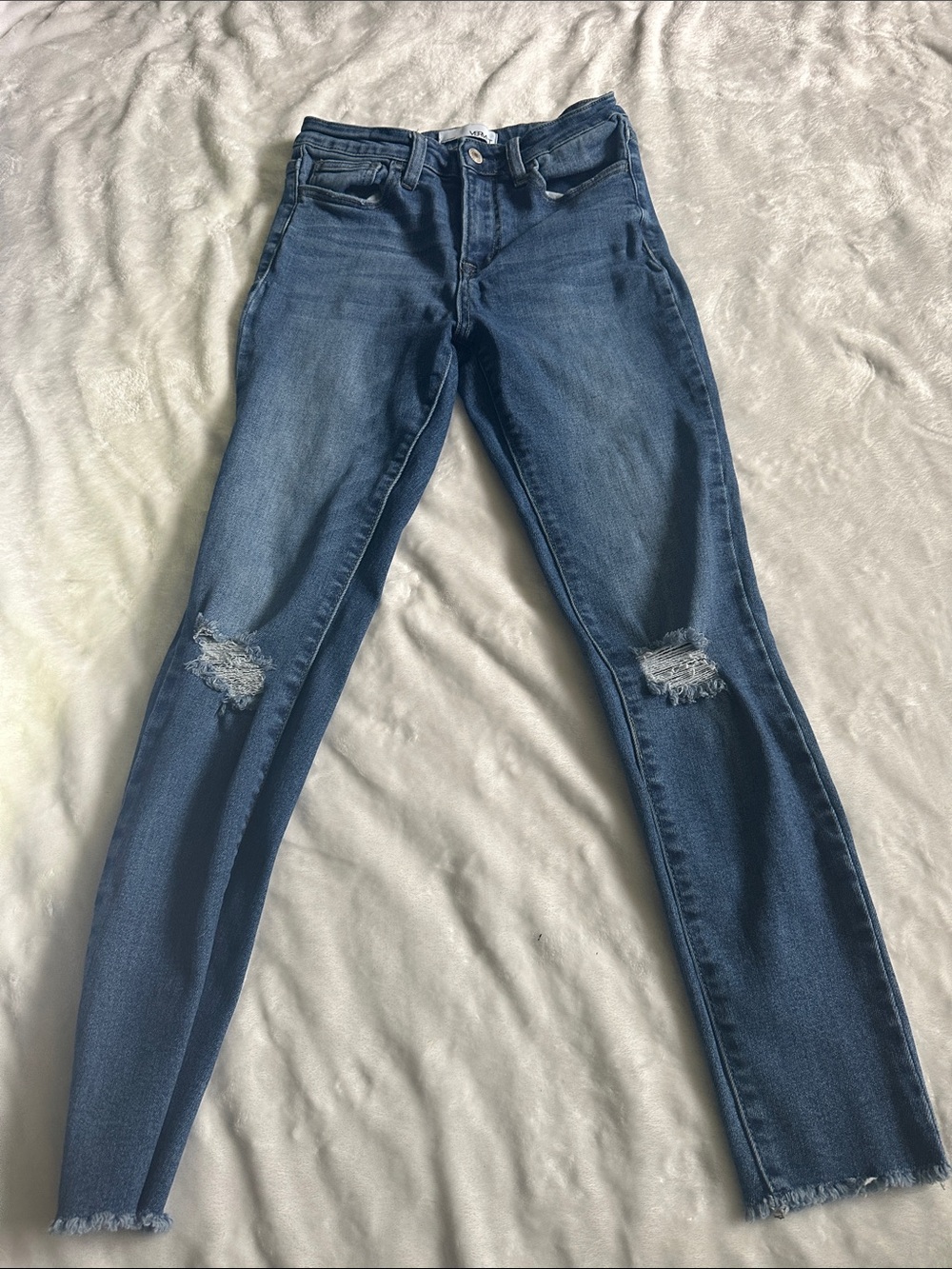 Women's Mid-Blue Ripped Skinny Jeans - Stretch Denim